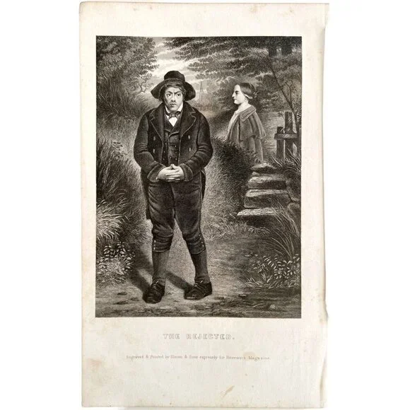 The Rejected Lover Steel Engraving 1859 Victorian Romance Man In Hat Art DWY5D